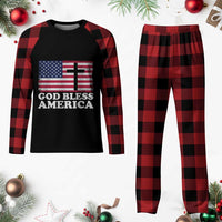 God Bless America Plaid Pajama Set Cross USA Flag Patriotic 4th of July Christian - Wonder Print Shop