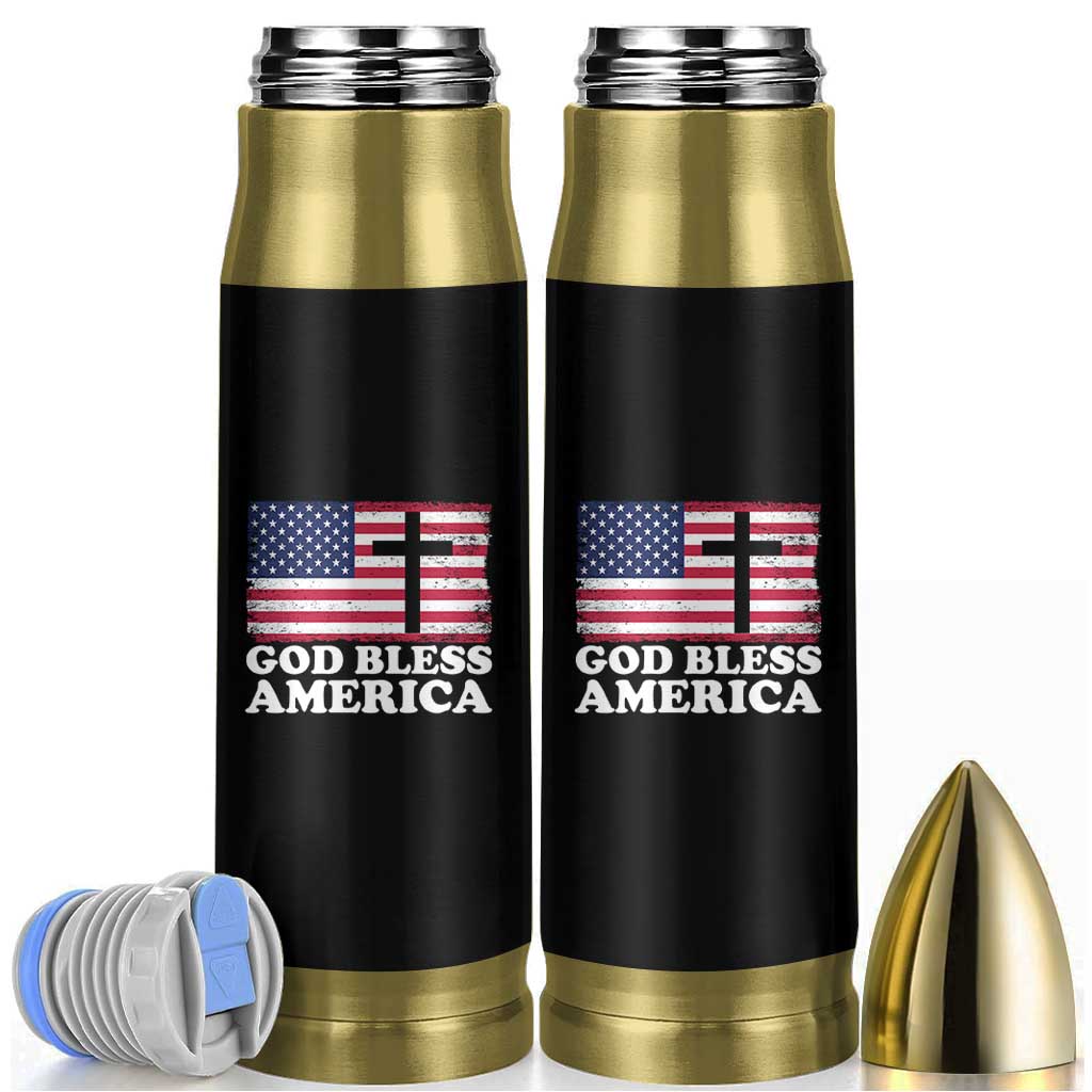 God Bless America Bullet Tumbler Cross USA Flag Patriotic 4th of July Christian - Wonder Print Shop