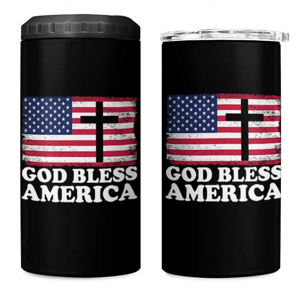 God Bless America 4 in 1 Can Cooler Tumbler Cross USA Flag Patriotic 4th of July Christian - Wonder Print Shop