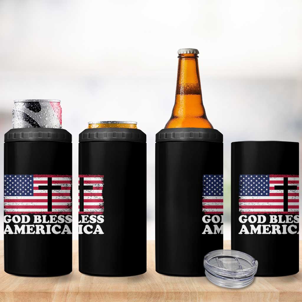 God Bless America 4 in 1 Can Cooler Tumbler Cross USA Flag Patriotic 4th of July Christian - Wonder Print Shop