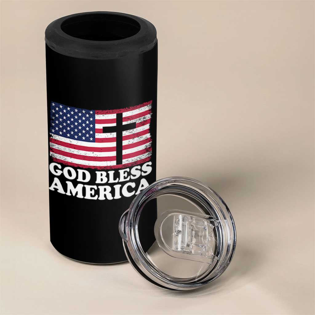 God Bless America 4 in 1 Can Cooler Tumbler Cross USA Flag Patriotic 4th of July Christian - Wonder Print Shop