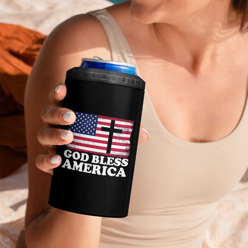 God Bless America 4 in 1 Can Cooler Tumbler Cross USA Flag Patriotic 4th of July Christian - Wonder Print Shop