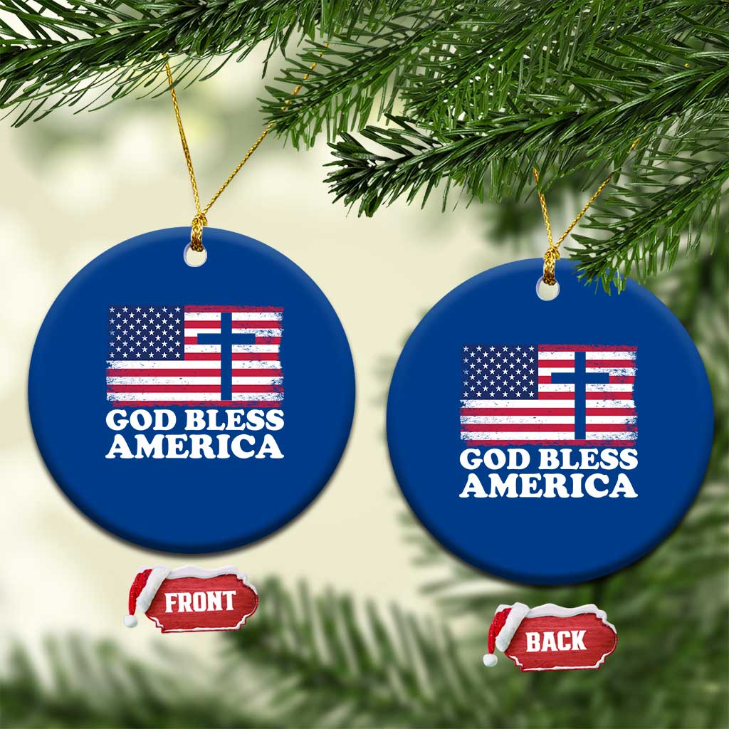 God Bless America Ceramic Ornament Cross USA Flag Patriotic 4th of July Christian - Wonder Print Shop