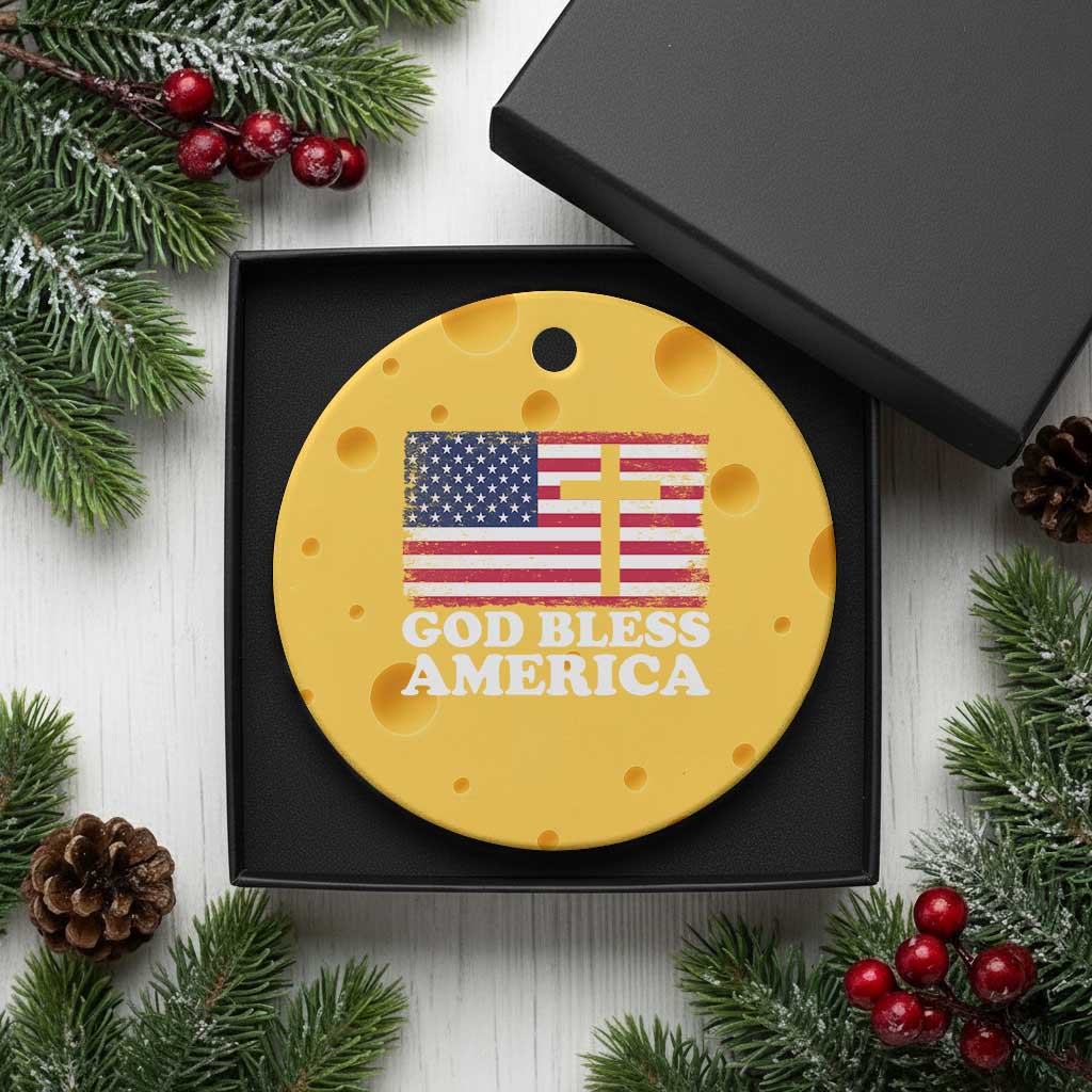God Bless America Ceramic Ornament Cross USA Flag Patriotic 4th of July Christian - Wonder Print Shop