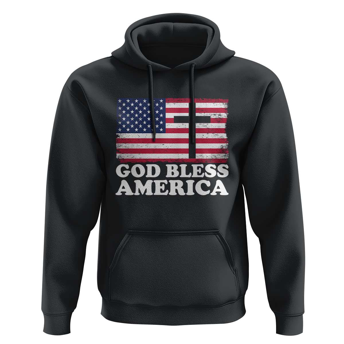 God Bless America Hoodie Cross USA Flag Patriotic 4th of July Christian - Wonder Print Shop
