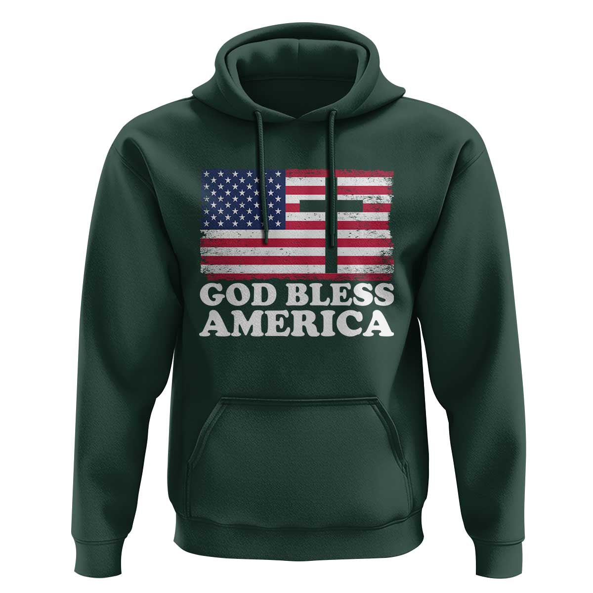 God Bless America Hoodie Cross USA Flag Patriotic 4th of July Christian - Wonder Print Shop