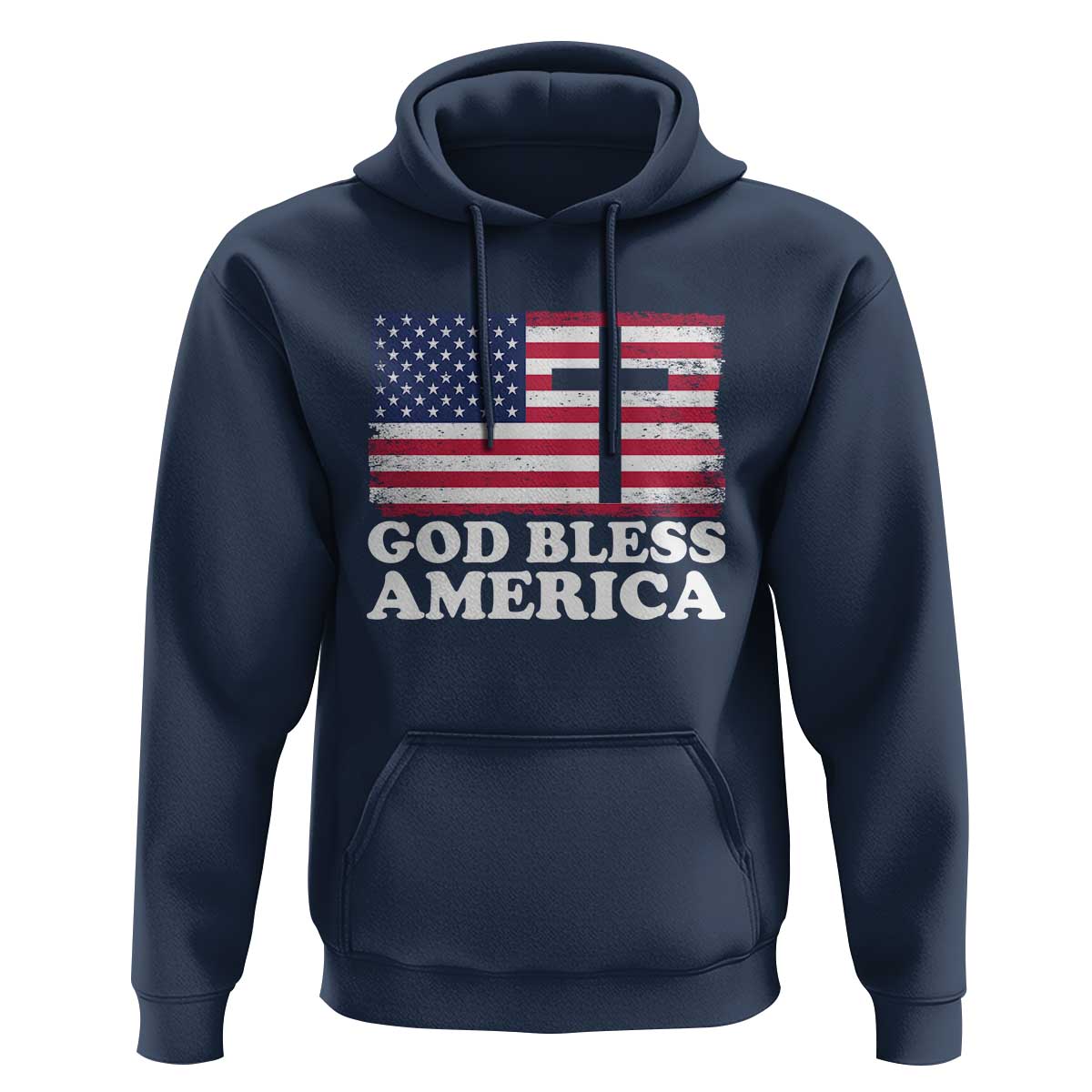 God Bless America Hoodie Cross USA Flag Patriotic 4th of July Christian - Wonder Print Shop