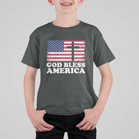 God Bless America T Shirt For Kid Cross USA Flag Patriotic 4th of July Christian - Wonder Print Shop
