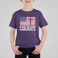God Bless America T Shirt For Kid Cross USA Flag Patriotic 4th of July Christian - Wonder Print Shop