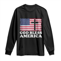 God Bless America Long Sleeve Shirt Cross USA Flag Patriotic 4th of July Christian - Wonder Print Shop