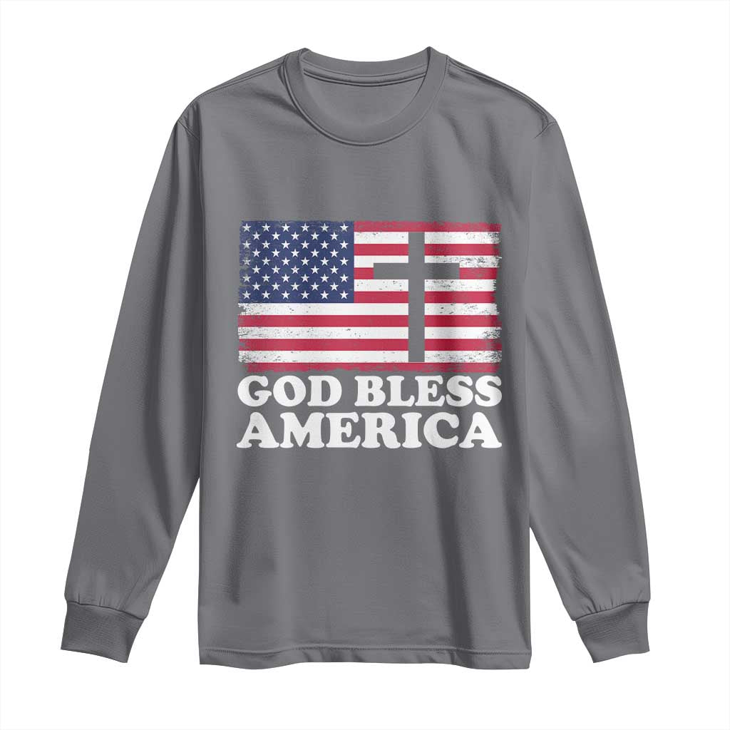 God Bless America Long Sleeve Shirt Cross USA Flag Patriotic 4th of July Christian - Wonder Print Shop