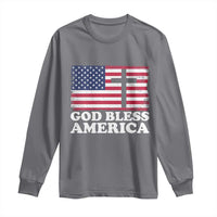God Bless America Long Sleeve Shirt Cross USA Flag Patriotic 4th of July Christian - Wonder Print Shop