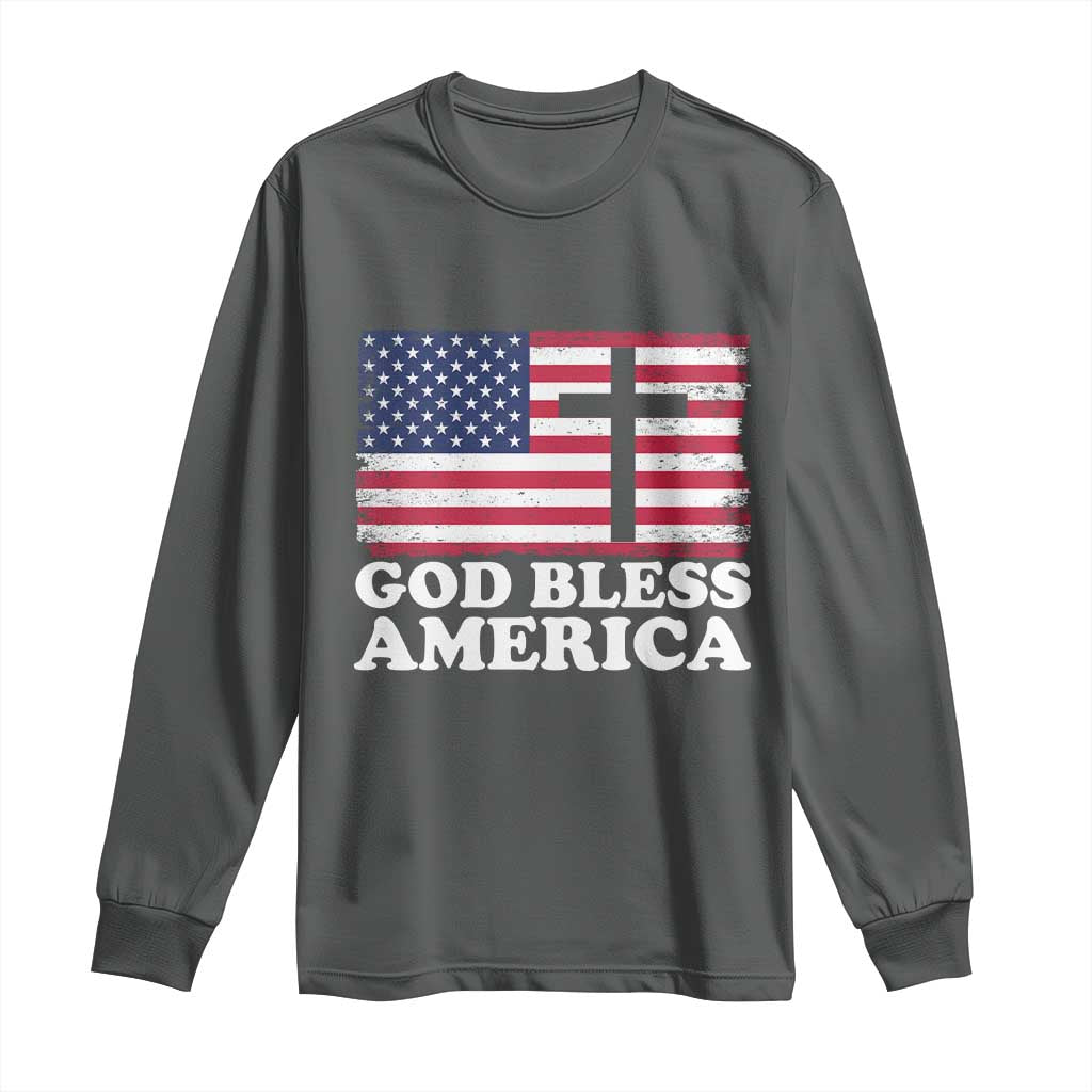 God Bless America Long Sleeve Shirt Cross USA Flag Patriotic 4th of July Christian - Wonder Print Shop