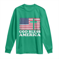 God Bless America Long Sleeve Shirt Cross USA Flag Patriotic 4th of July Christian - Wonder Print Shop