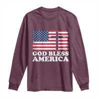 God Bless America Long Sleeve Shirt Cross USA Flag Patriotic 4th of July Christian - Wonder Print Shop