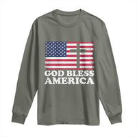 God Bless America Long Sleeve Shirt Cross USA Flag Patriotic 4th of July Christian - Wonder Print Shop