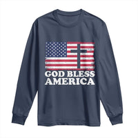 God Bless America Long Sleeve Shirt Cross USA Flag Patriotic 4th of July Christian - Wonder Print Shop