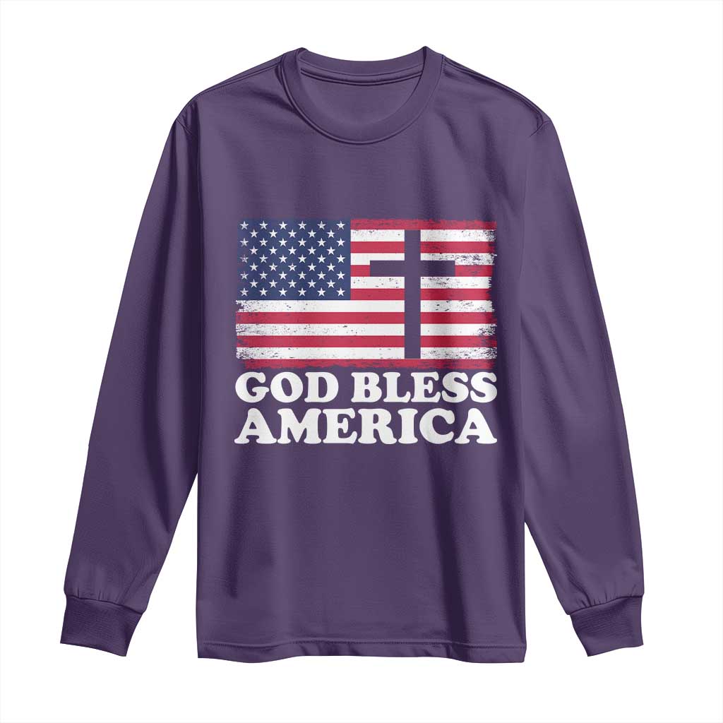 God Bless America Long Sleeve Shirt Cross USA Flag Patriotic 4th of July Christian - Wonder Print Shop