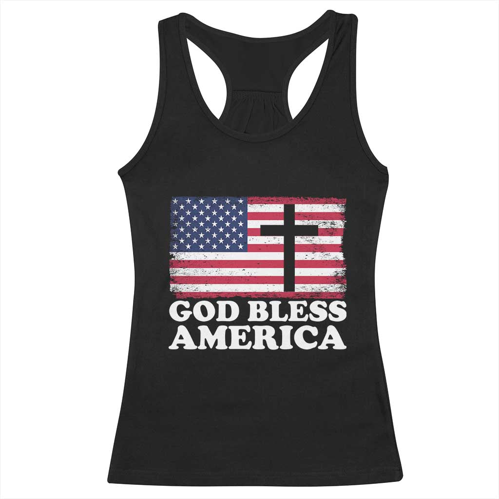 God Bless America Racerback Tank Top Cross USA Flag Patriotic 4th of July Christian - Wonder Print Shop