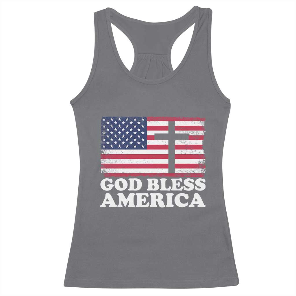 God Bless America Racerback Tank Top Cross USA Flag Patriotic 4th of July Christian - Wonder Print Shop