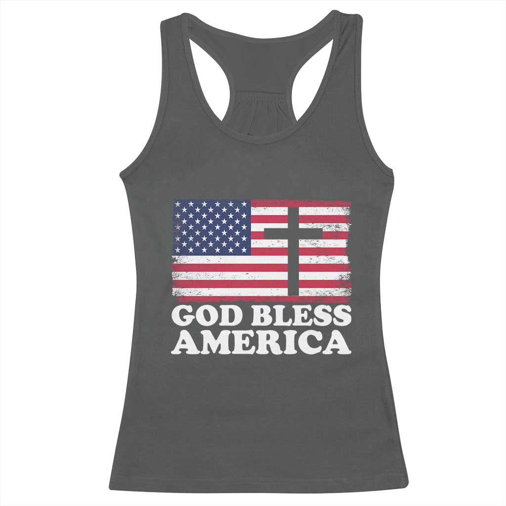 God Bless America Racerback Tank Top Cross USA Flag Patriotic 4th of July Christian - Wonder Print Shop
