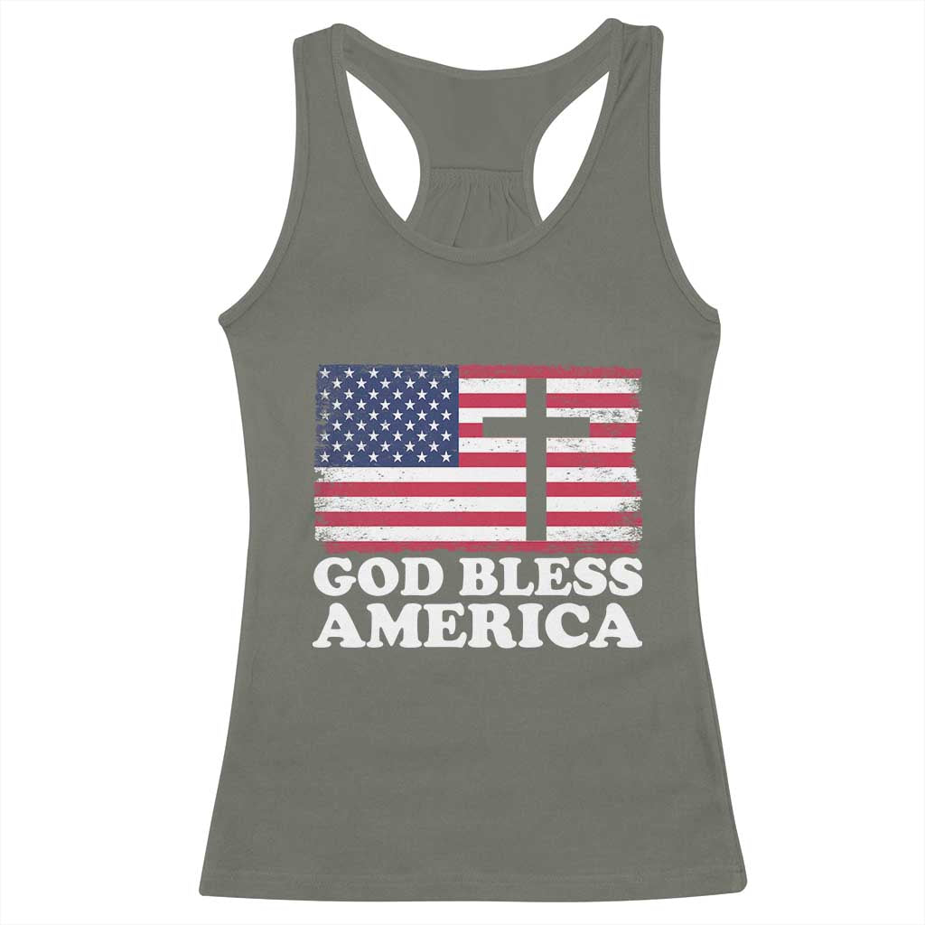 God Bless America Racerback Tank Top Cross USA Flag Patriotic 4th of July Christian - Wonder Print Shop