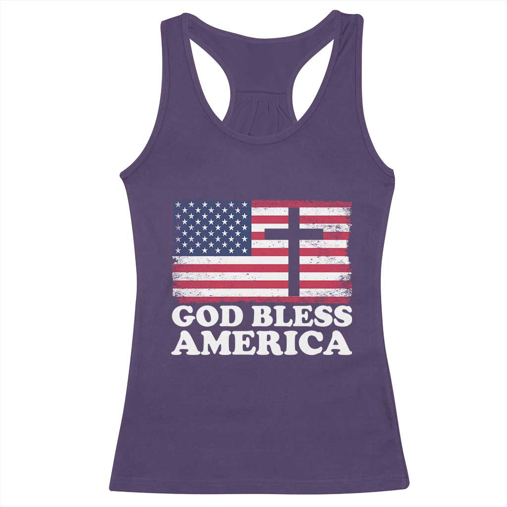 God Bless America Racerback Tank Top Cross USA Flag Patriotic 4th of July Christian - Wonder Print Shop