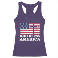 God Bless America Racerback Tank Top Cross USA Flag Patriotic 4th of July Christian - Wonder Print Shop