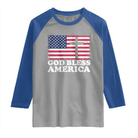 God Bless America Raglan Shirt Cross USA Flag Patriotic 4th of July Christian - Wonder Print Shop