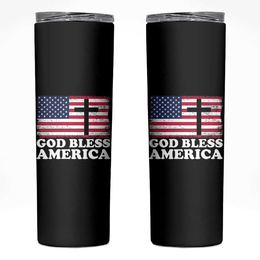 God Bless America Skinny Tumbler Cross USA Flag Patriotic 4th of July Christian - Wonder Print Shop