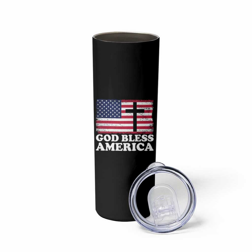 God Bless America Skinny Tumbler Cross USA Flag Patriotic 4th of July Christian - Wonder Print Shop
