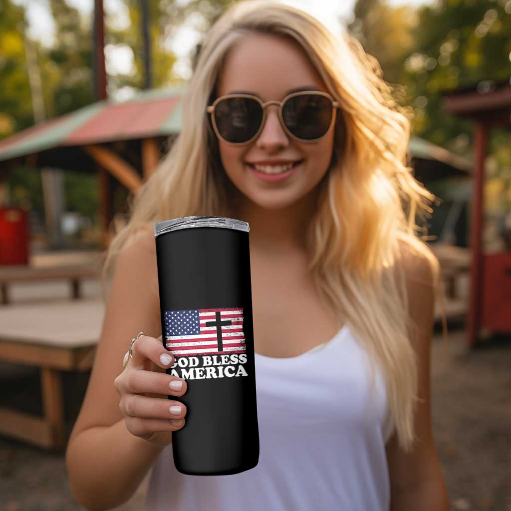 God Bless America Skinny Tumbler Cross USA Flag Patriotic 4th of July Christian - Wonder Print Shop