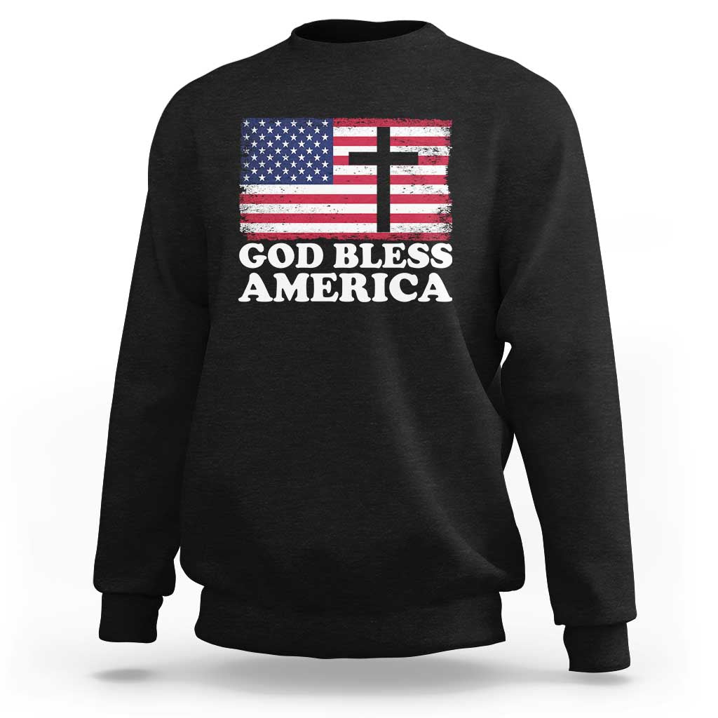 God Bless America Sweatshirt Cross USA Flag Patriotic 4th of July Christian - Wonder Print Shop