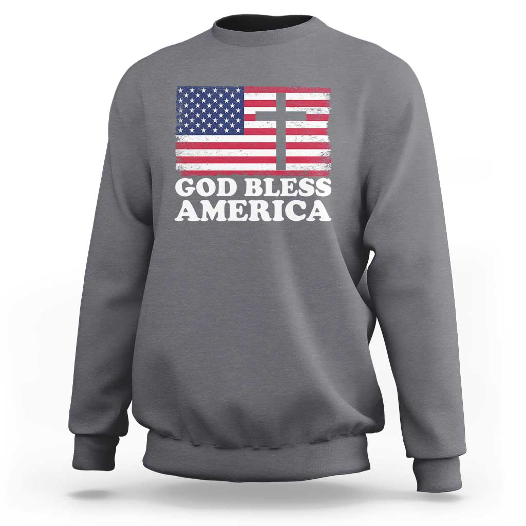 God Bless America Sweatshirt Cross USA Flag Patriotic 4th of July Christian - Wonder Print Shop