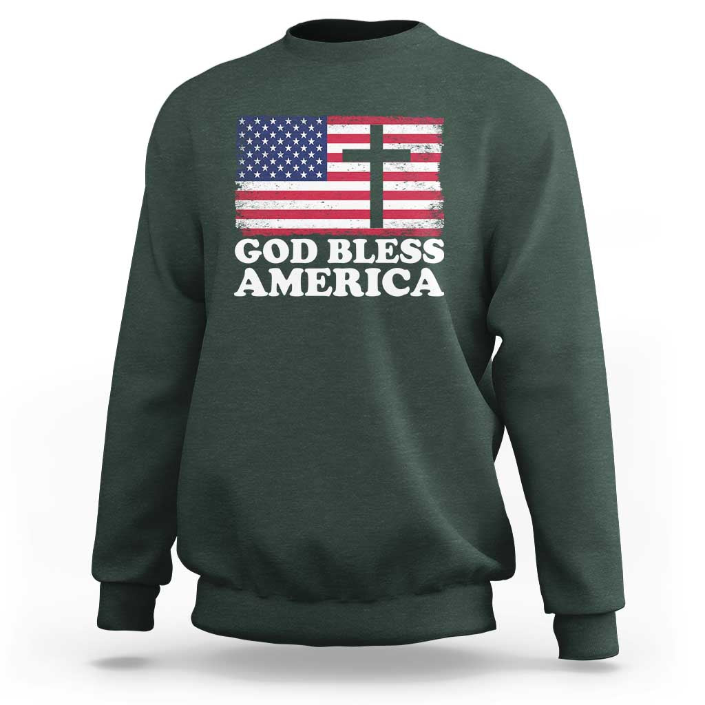 God Bless America Sweatshirt Cross USA Flag Patriotic 4th of July Christian - Wonder Print Shop