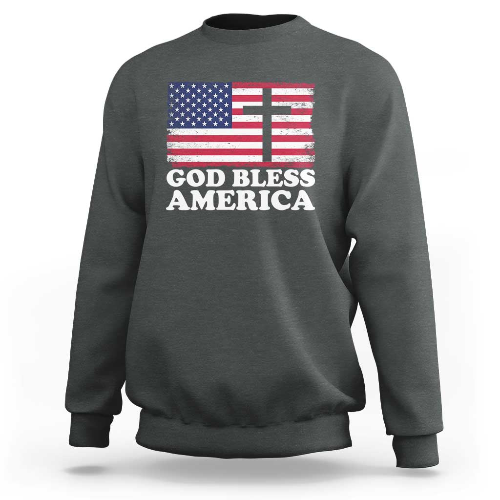 God Bless America Sweatshirt Cross USA Flag Patriotic 4th of July Christian - Wonder Print Shop