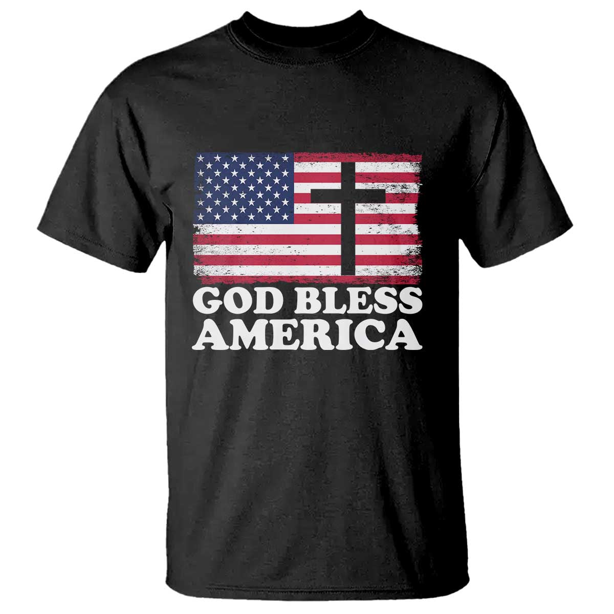 God Bless America T Shirt Cross USA Flag Patriotic 4th of July Christian - Wonder Print Shop