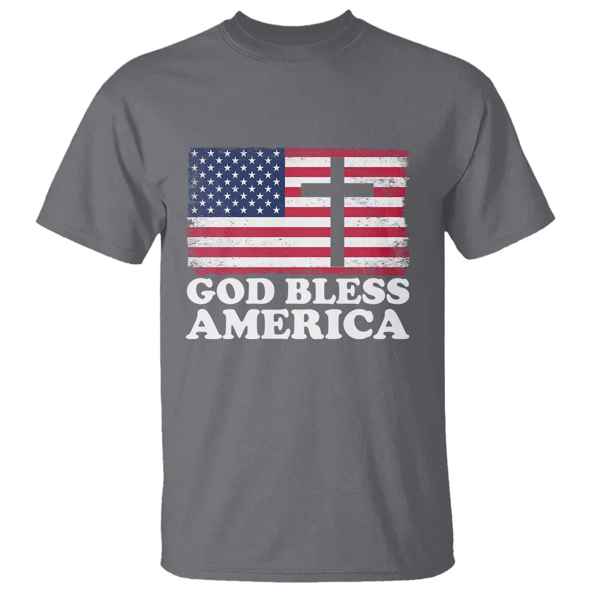 God Bless America T Shirt Cross USA Flag Patriotic 4th of July Christian - Wonder Print Shop