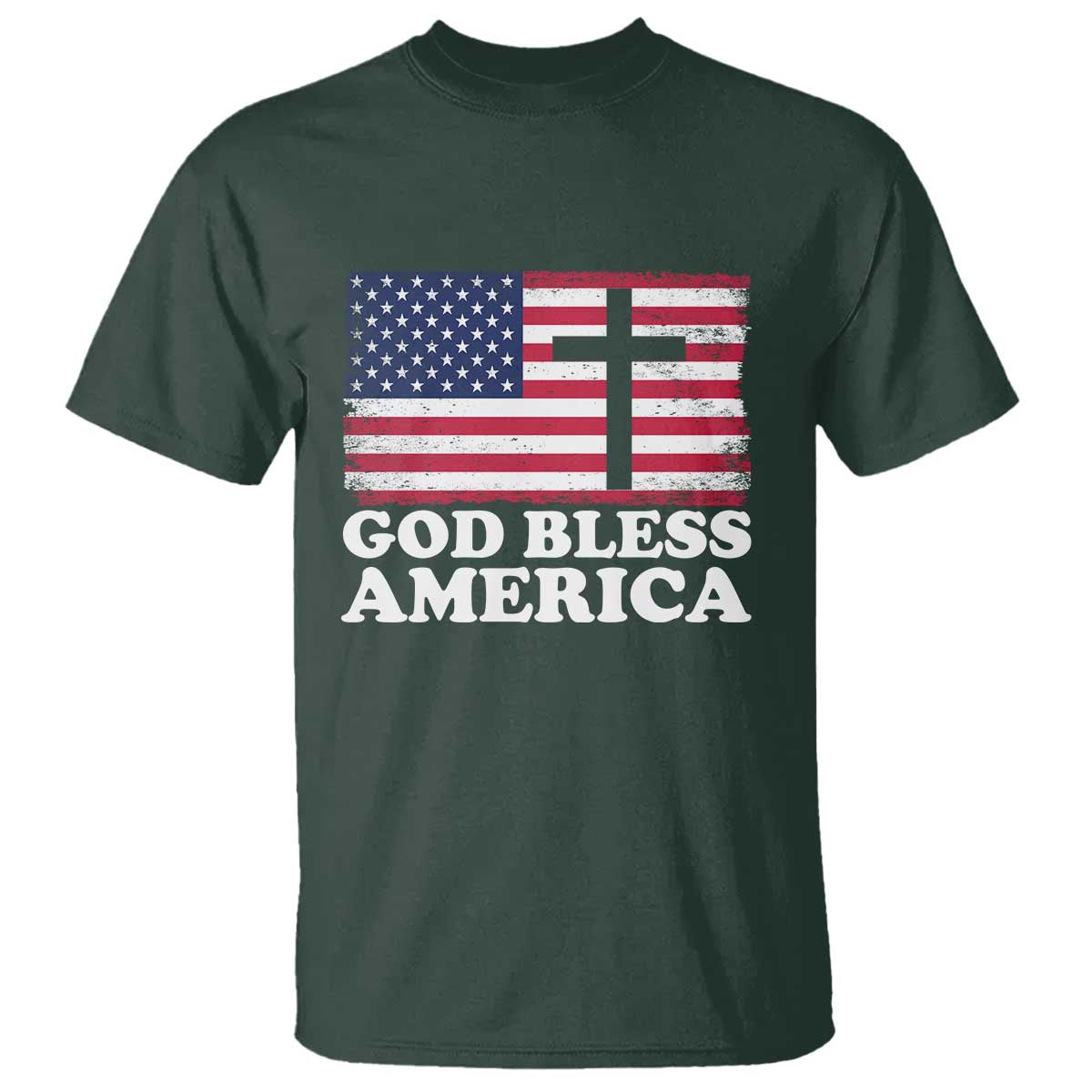 God Bless America T Shirt Cross USA Flag Patriotic 4th of July Christian - Wonder Print Shop