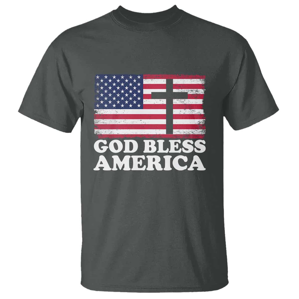 God Bless America T Shirt Cross USA Flag Patriotic 4th of July Christian - Wonder Print Shop