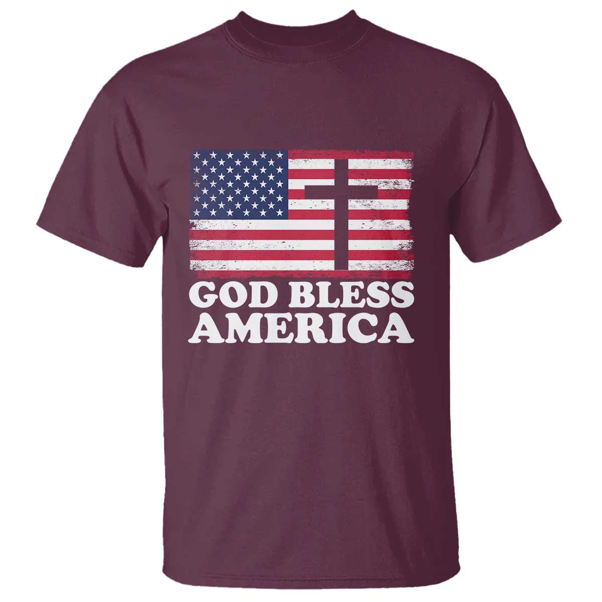 God Bless America T Shirt Cross USA Flag Patriotic 4th of July Christian - Wonder Print Shop