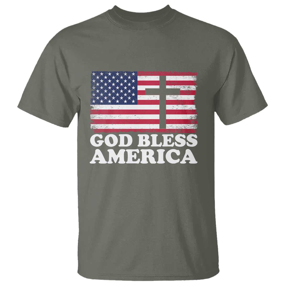 God Bless America T Shirt Cross USA Flag Patriotic 4th of July Christian - Wonder Print Shop