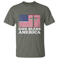 God Bless America T Shirt Cross USA Flag Patriotic 4th of July Christian - Wonder Print Shop