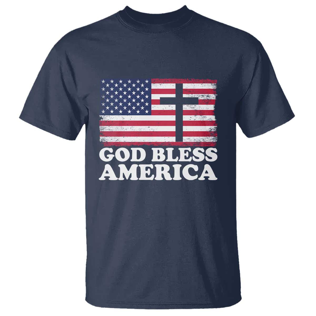 God Bless America T Shirt Cross USA Flag Patriotic 4th of July Christian - Wonder Print Shop
