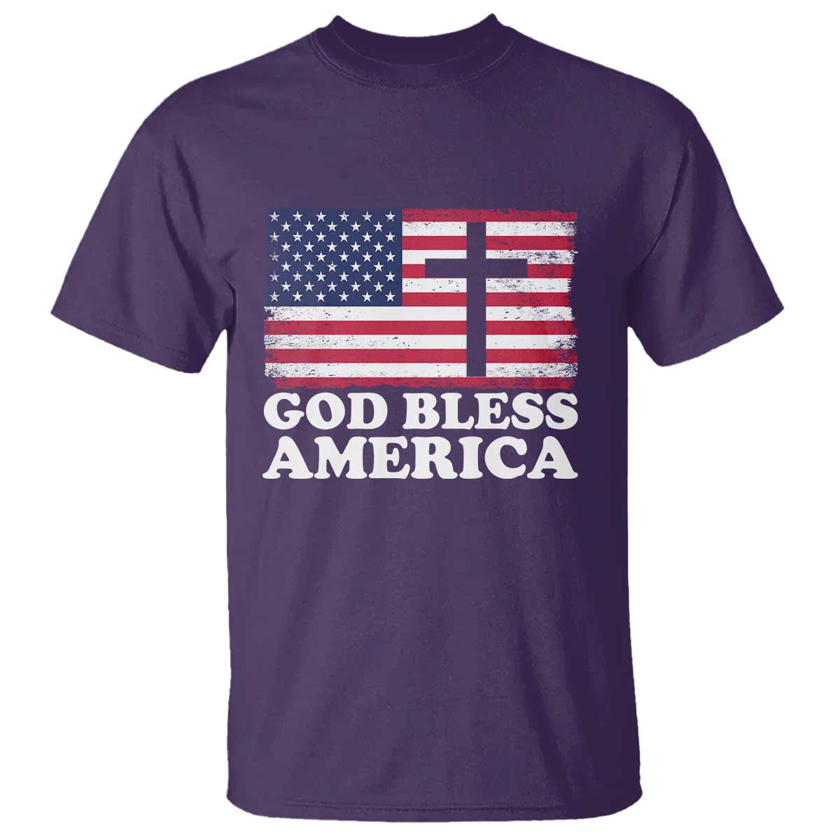 God Bless America T Shirt Cross USA Flag Patriotic 4th of July Christian - Wonder Print Shop