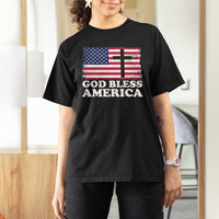 God Bless America T Shirt For Women Cross USA Flag Patriotic 4th of July Christian - Wonder Print Shop
