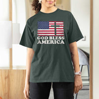 God Bless America T Shirt For Women Cross USA Flag Patriotic 4th of July Christian - Wonder Print Shop