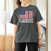 God Bless America T Shirt For Women Cross USA Flag Patriotic 4th of July Christian - Wonder Print Shop