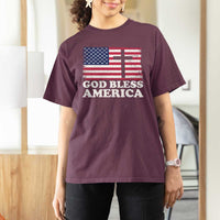 God Bless America T Shirt For Women Cross USA Flag Patriotic 4th of July Christian - Wonder Print Shop