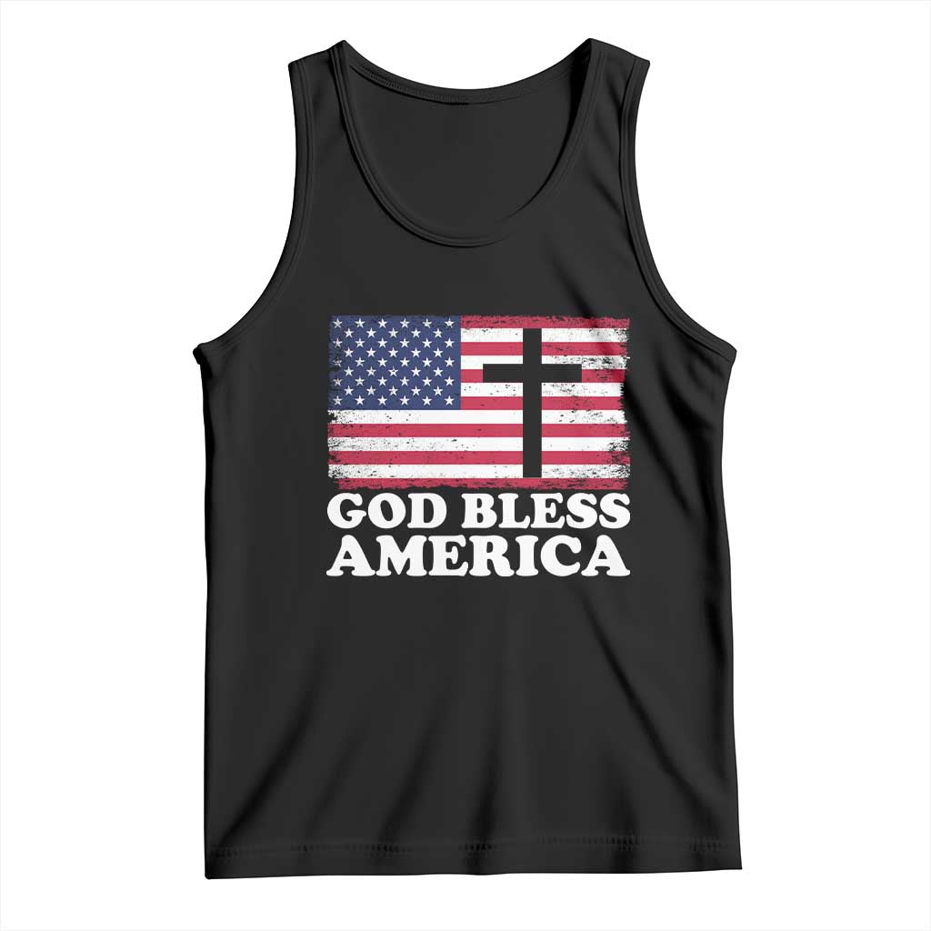 God Bless America Tank Top Cross USA Flag Patriotic 4th of July Christian - Wonder Print Shop